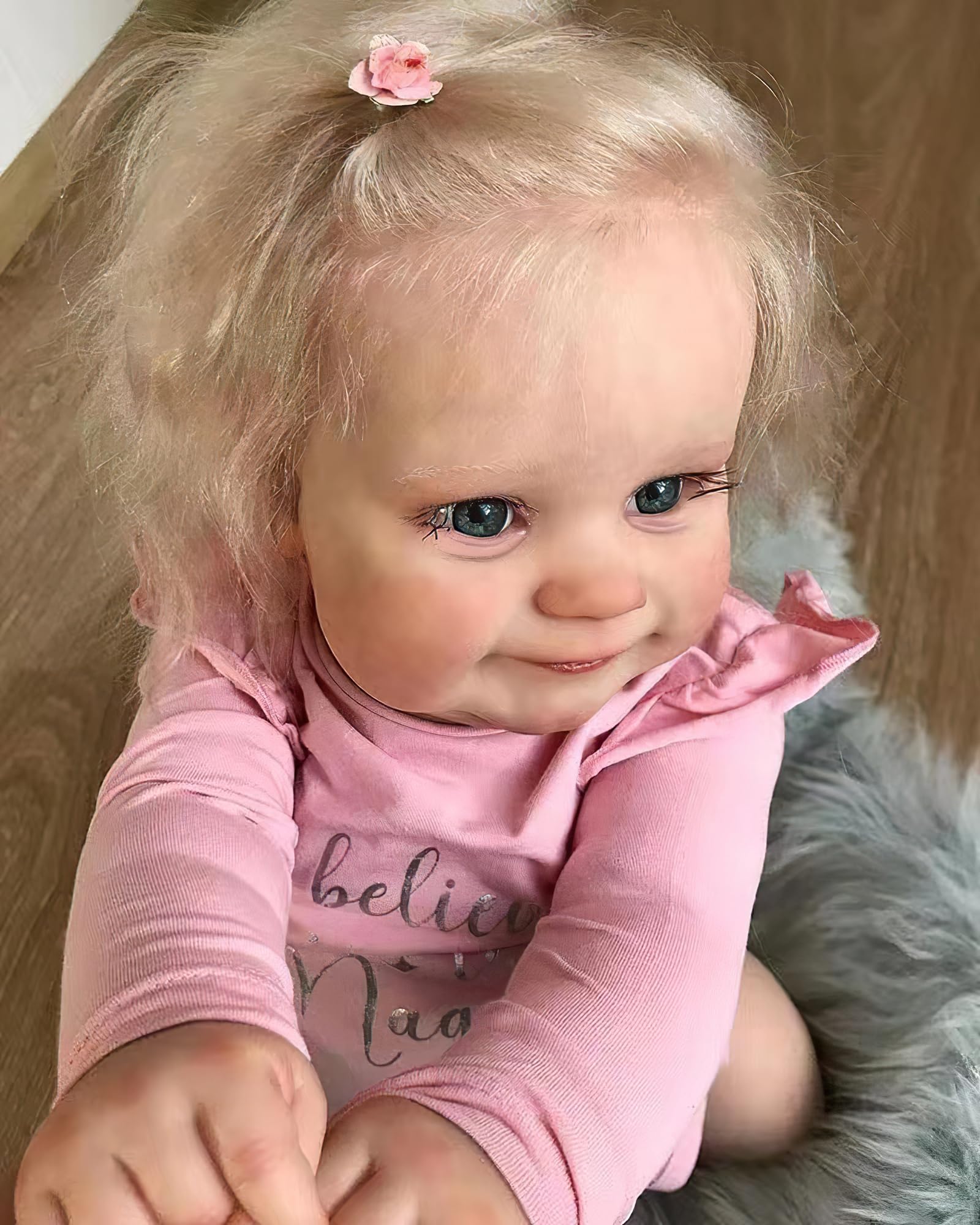 MineeQu Bambole Reborn - Bambola Ricomposta 20 Pollici, Bambina Sorridente, Vinile Totale, Capelli Blondi Radicati, Outfit Rosa