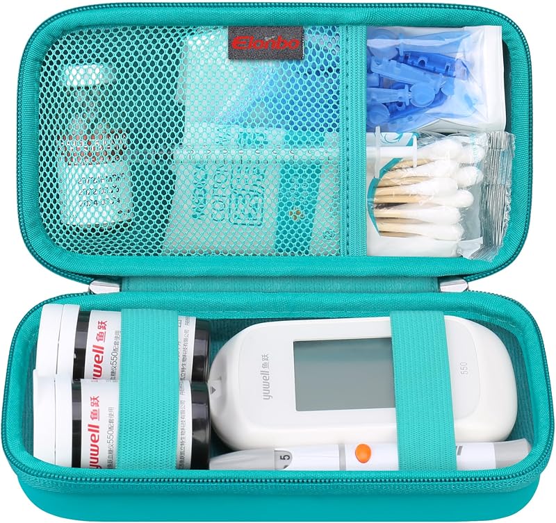Elonbo Diabetic Supplies Travel Case, Diabetic Supply Organizer Bag, Glucose Meter Storage Case, Insulin Pen Carrying Case for Glucose Monitor, Blood Sugar Test Strips, Lancets, Syringe, Green+Green