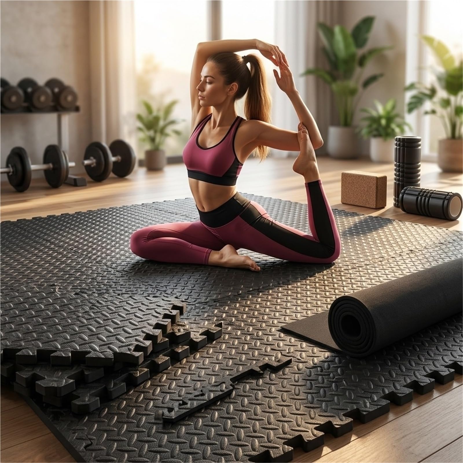 Tappeto Da Fitness A Puzzle Tappetini antiscivolo in piastrelle EVA da 24/36 pezzi 1 cm 30x30 for allenamento yoga e aerobica