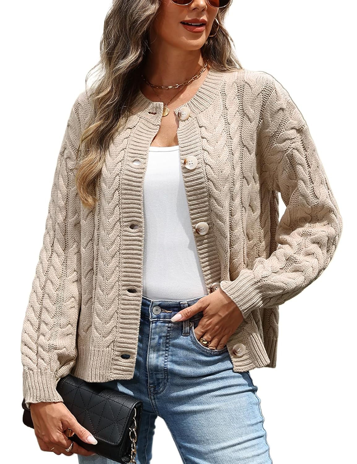 CiCiBird Womens Fall Cardigan Sweaters Casual Cable Knit Button Jackets Long Sleeve Open Front Outwear Coat