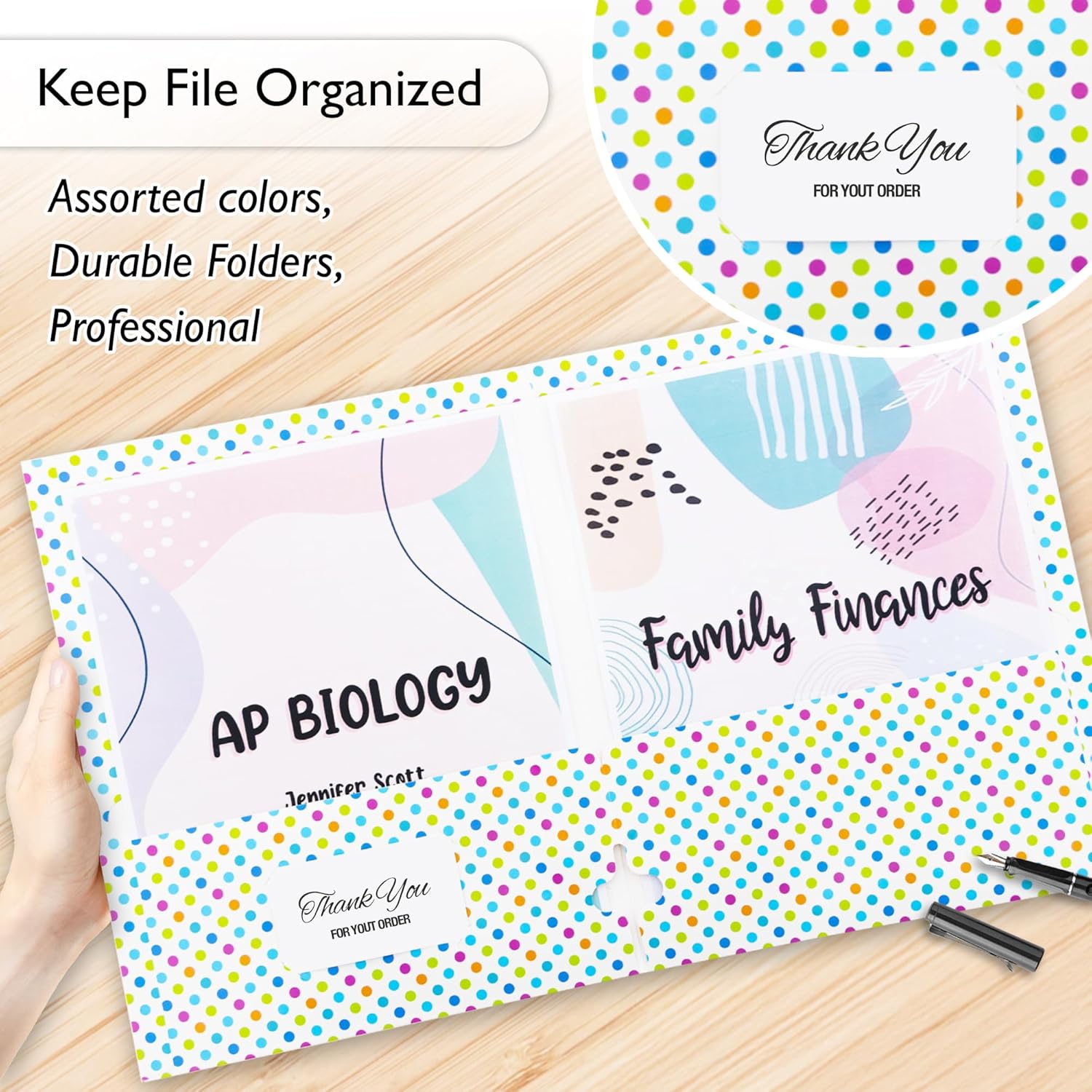 BAZIC Products 2 Pocket Paper Folder, Letter Size Document Organizer for School, Office, Business Use, Polka Dot Design Portfolio Folder for Homework, Reports & Forms, Assorted Colors, 48-Pack