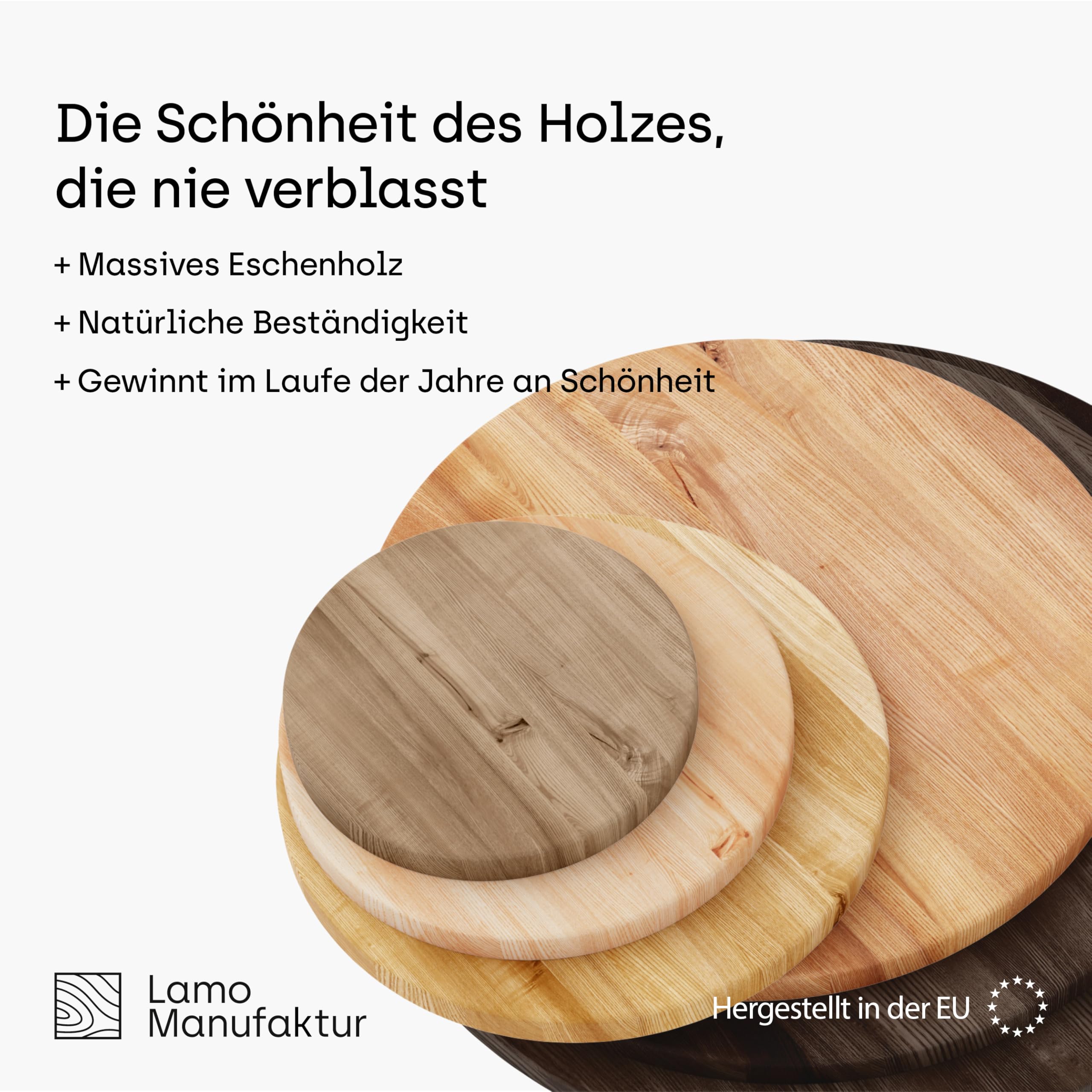 LAMO Manufaktur Holzplatte rund 50 cm aus Naturholz | Tischplatte für Couchtisch, Kaffeetisch, Nachttisch | Stärke: 28 mm | Farbe: Dunkel