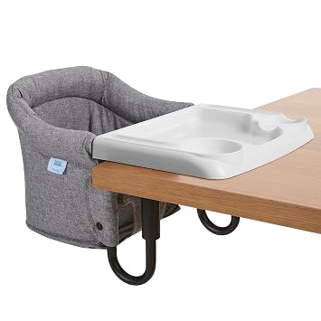 Evolur Hook-On Baby High Chair, Portable Clamp-On Dining Seat, Gray | Clip-On Table Chair, Dishwasher Safe Food Grade Tray, Baby High Chair, Carry Bag, Back Pocket, ASTM Certified, 6-36 Months