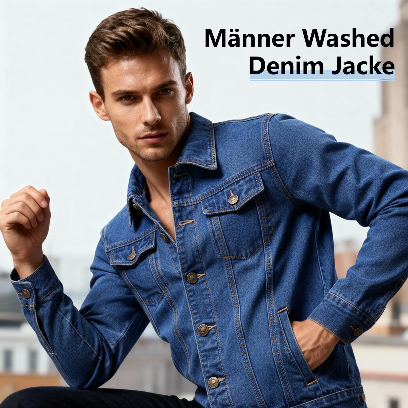 Herren Jeansjacke Jacken Gewaschener Denim Übergangsjacke Frühlings Herbst Jacke Mantel Vintage Herrenjacke Klassische Denim Cargo Coat Slim Fit Jacket Übergangs