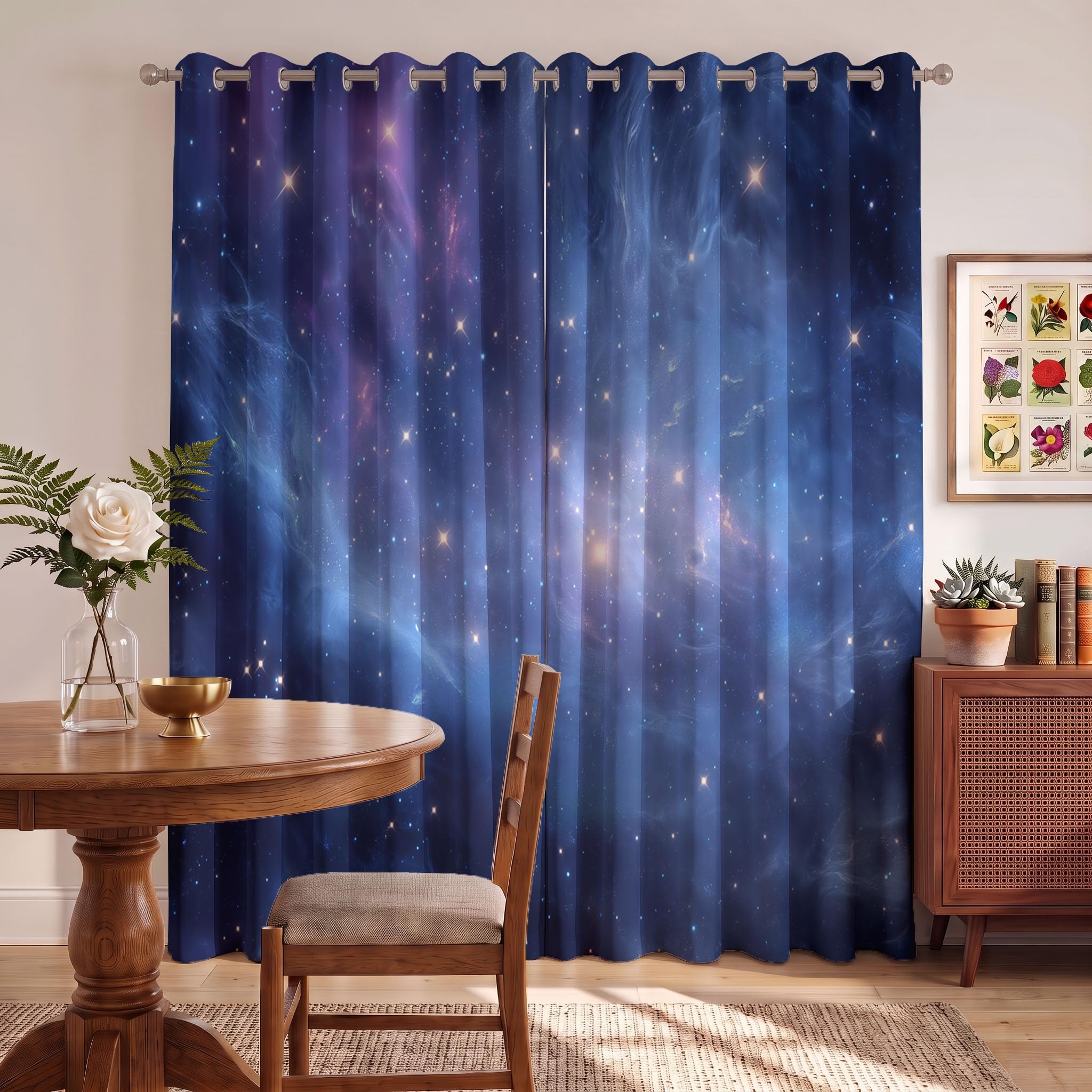Tenda Oscurante Nebulose Nubi Con Occhielli, Tende Oscuranti Termiche Isolanti Camera Da Letto, Cielo Stellato Da Sogno Tende Soggiorno per Interni 2 Pannelli 140 x 260 cm