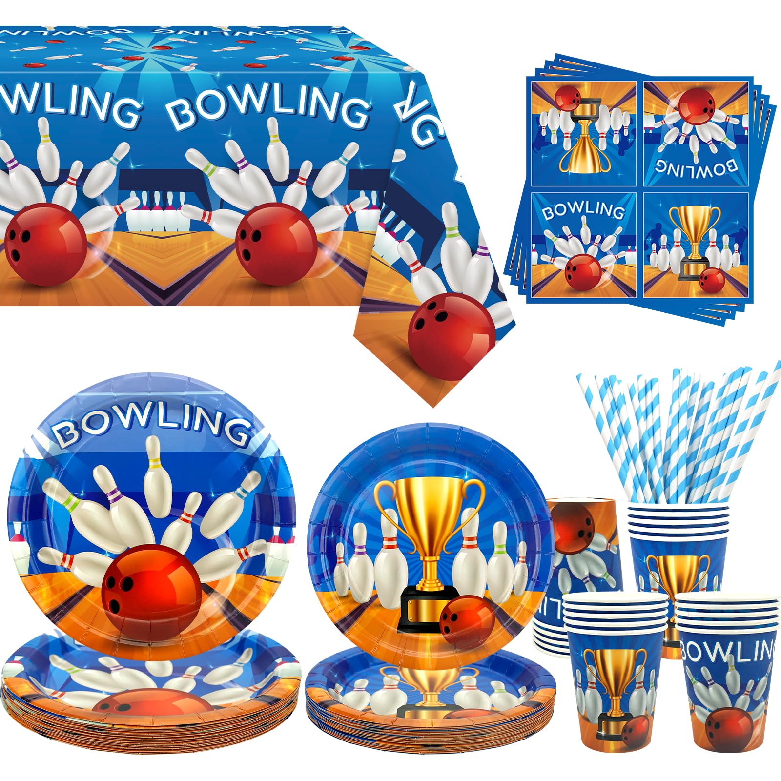 Decorazioni per feste di bowling – Accessori da tavola per feste di compleanno inclusi piatti, bicchieri, tovaglioli, tovaglie, cannucce – per 20 persone