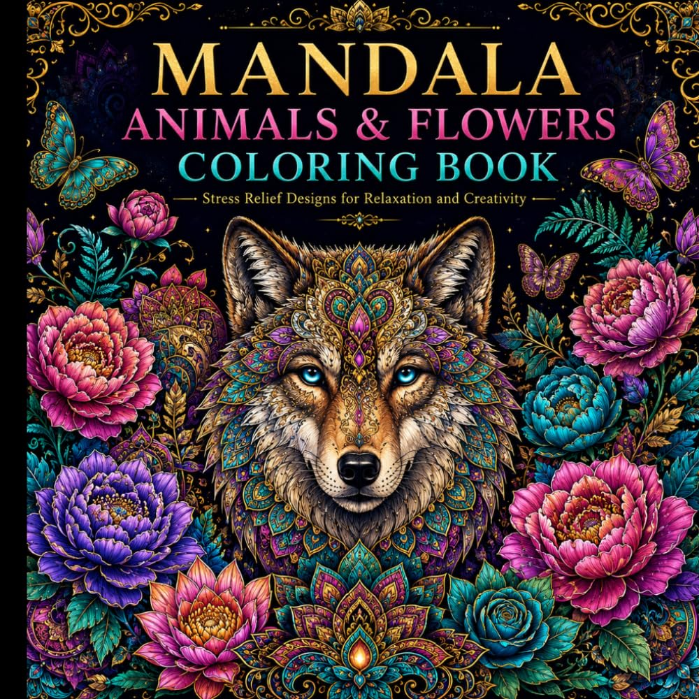 MANDALA ANIMALS & FLOWERS COLORING BOOK: Beautiful Floral & Animal Designs for Stress Relief, Relaxation, and Creative Expression for adults.