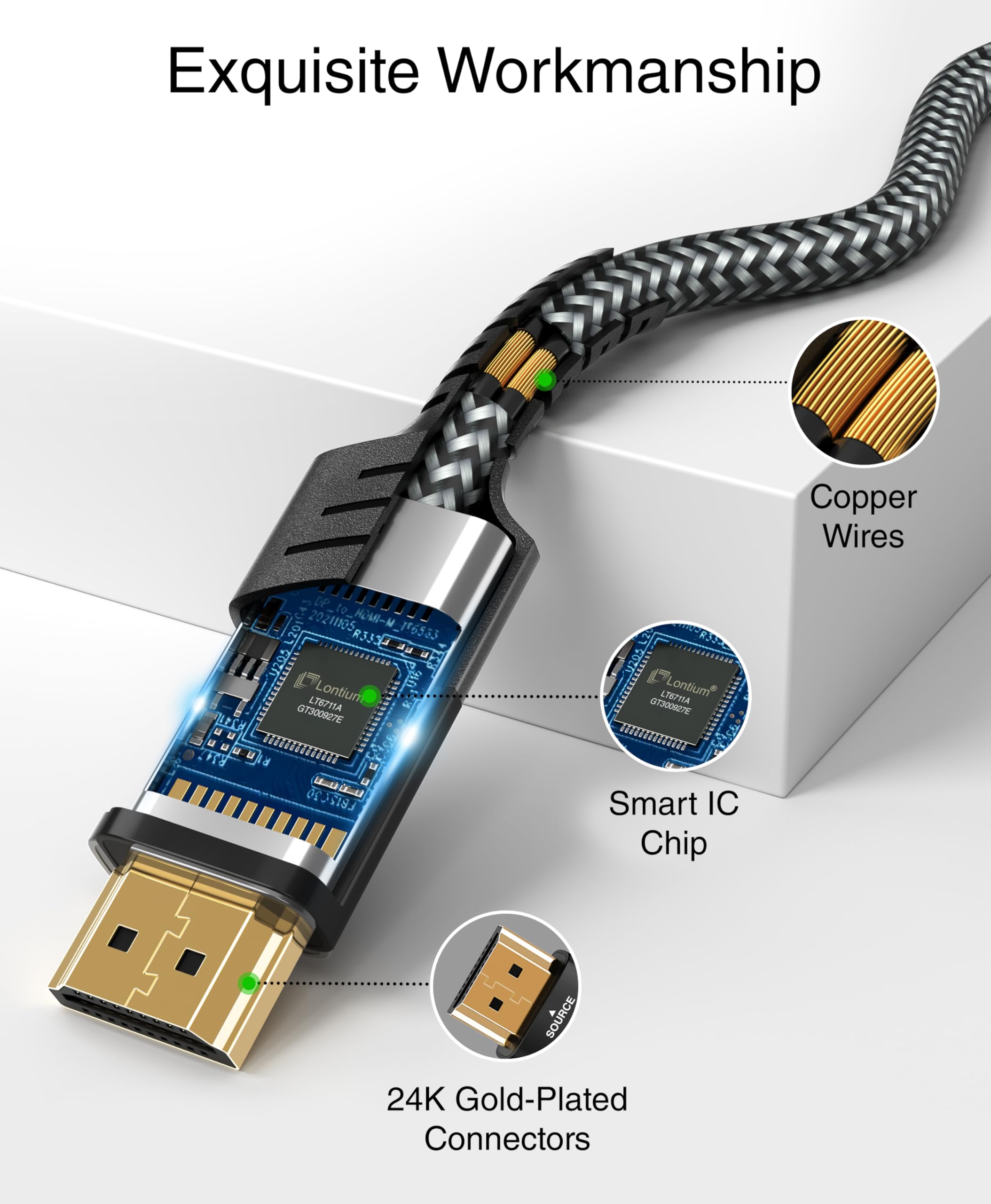 BlueRigger Câble HDMI vers DisplayPort (3 m, source HDMI vers câble d'affichage DP, 4K 30 Hz, HDR, HDCP 2.2, câble vidéo unidirectionnel) – Compatible avec PC, ordinateur portable, HDTV, moniteur