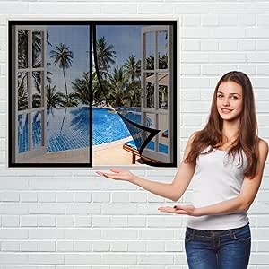 Horren Raamnetten 150 x 140 cm, Heavy Duty Bug Mesh Gordijn, Laat frisse lucht binnen voor balkon kinderkamer raam, Wit Horren Raamnetten 150 x 140 cm, Heavy Duty Bug Mesh Gordijn, Laat frisse lucht binnen voor balkon kinderkamer raam, Wit