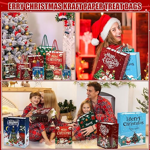 Miniatura 7 de Cholemy Juego de 50 bolsas de regalo de Navidad de varios tamaños, incluye 12 jumbo, 12, grandes, 12, medianas, 14 pequeñas bolsas de papel de