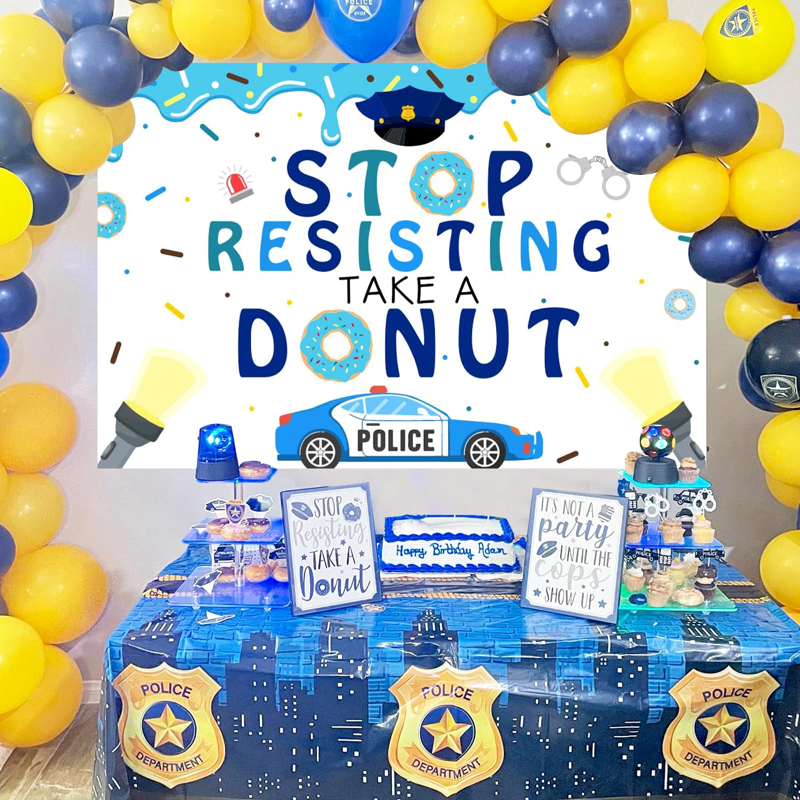 Officer Donut Bar Decoration Set - Police Theme Party Supplies With Balloons