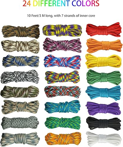 Miniatura 2 de 24 colores de cuerda paracord multifunción de 10 pies cuerda paracord de supervivencia de 550 libras kit de manualidades combinado aleatorio para