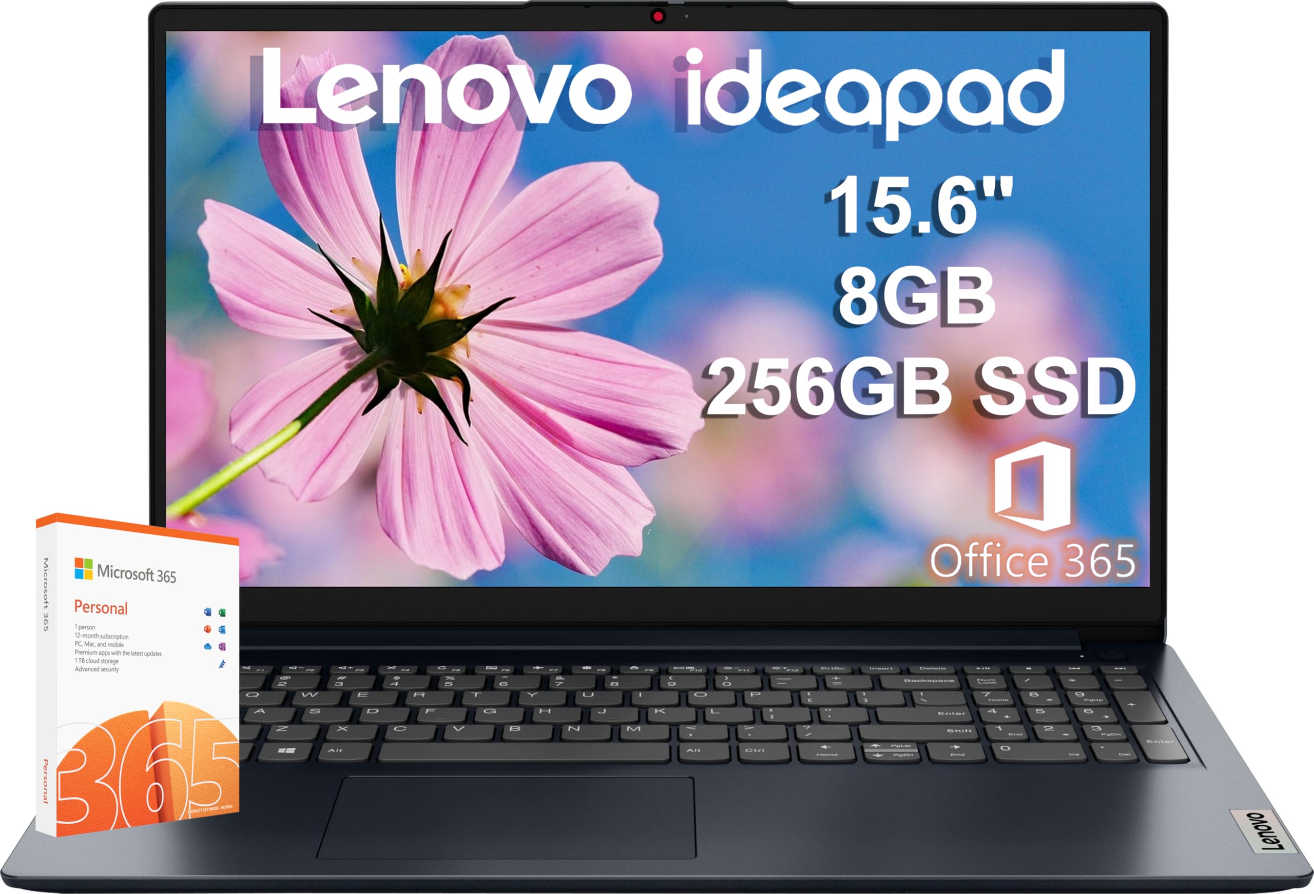 Lenovo IdeaPad 1 Home & Student Laptop (15.6" HD Anti-Glare, 8GB RAM, 256GB SSD, 1 Year Office 365, Intel Dual Core Processor) Numeric Keypad, Webcam,
