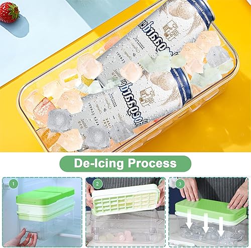 Miniatura 4 de Bandeja para cubitos de hielo con tapa y contenedor, 64 moldes para cubitos de hielo, bandejas de hielo para congelador, molde de bandeja para