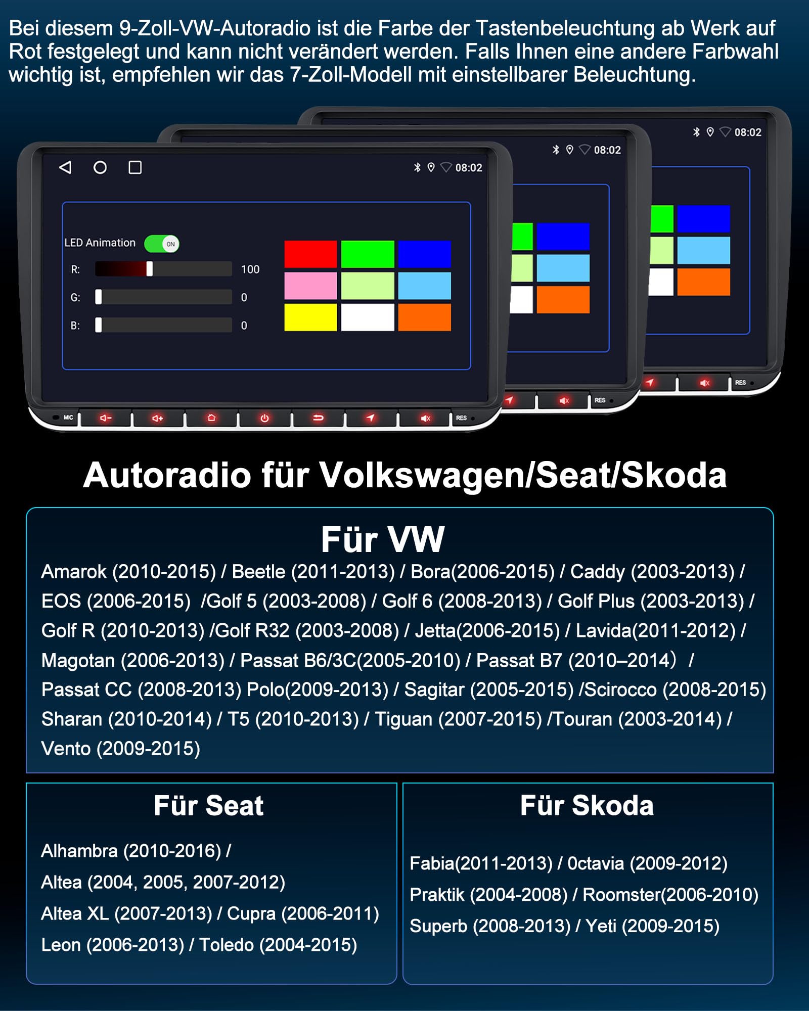VW Autoradio mit Bildschirm 2+64GB für Golf 5 6 Polo T5 Passat Touran Seat Skoda, 2Din Bluetooth Auto Radio mit Navi DAB WLAN FM/AM, Apple Carplay, Android Auto, Lenkrad Strg,Android 14 (9 Zoll)