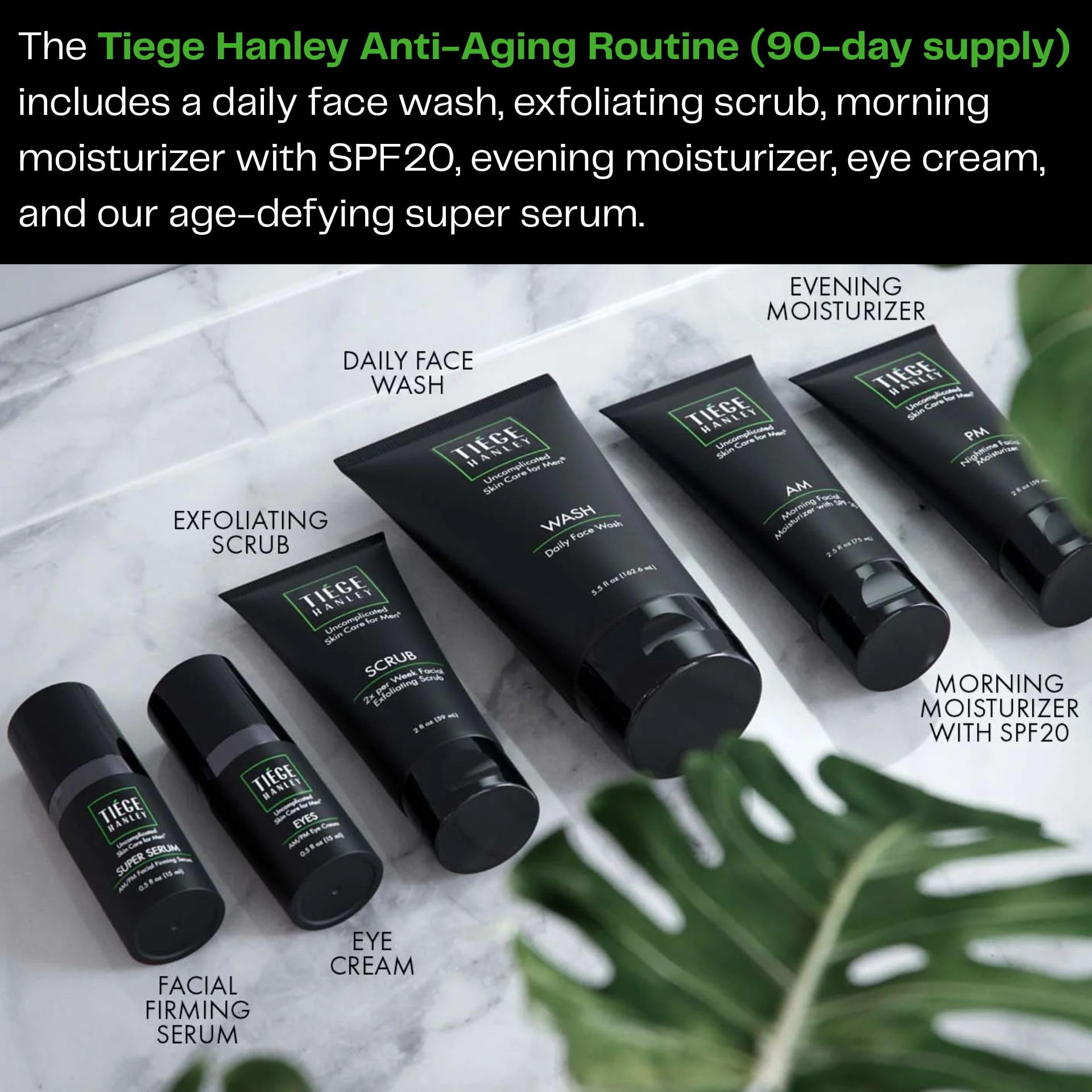Tiege Hanley Routine De Soins Anti-Âge De 90 Jours Pour Hommes Comprenant Un Nettoyant Pour Le Visage, Un Gommage, Des Hydratants, Un Masque À L'Argile Et Un Bâton De Rétinol