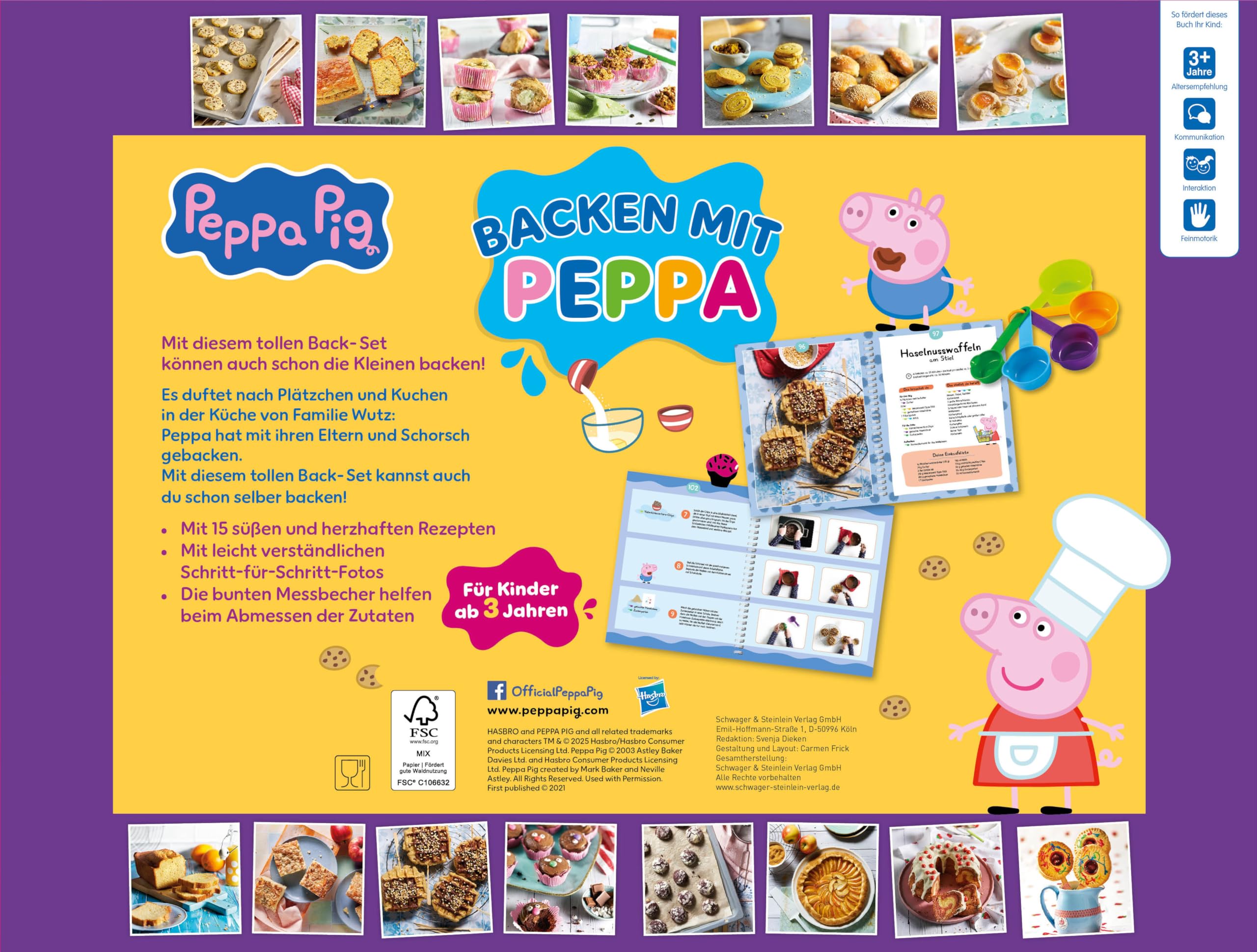Backen mit Peppa. Peppa Pig: Back-Set für Kinder mit Rezeptbuch und 5 Messbechern. Für Kinder ab 3 Jahren