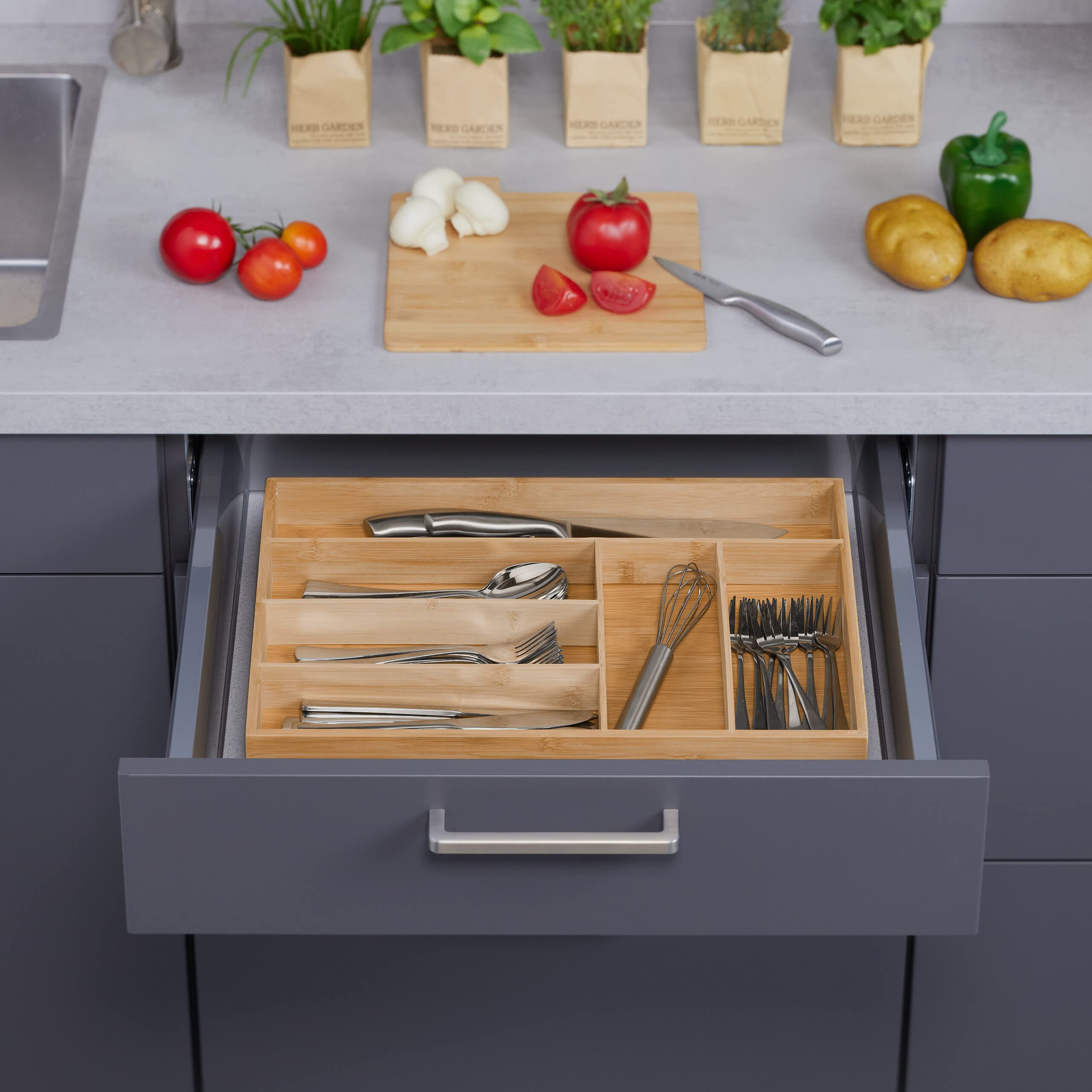 Portaposate In Bambù 6 Scomparti - Organizer Da Cassetto Per Cucina 27,5x46cm - Foto 2