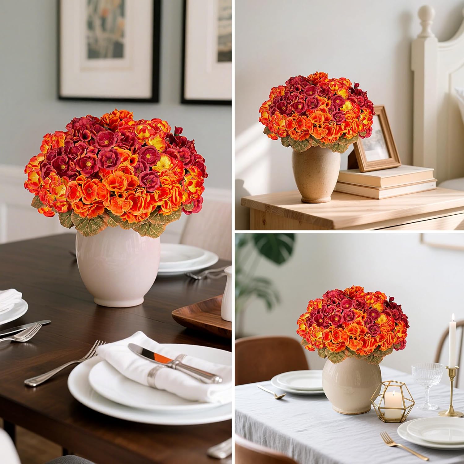 Fake Fall Flowers Artificial for Outdoors Decoration, 6 Bundles Faux Geranium Silk Flower Outside UV Resistant No Fade Artificial Floral for Home Garden Balcony Indoor Table Centerpieces Decor - Image 6