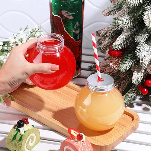 Miniatura 4 de Tazones de hiedra de plástico de 16 onzas para bebidas con tapas de aluminio y pajitas de papel, vasos esféricos transparentes para juegos de