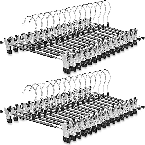 Paquete de 30 perchas para pantalones con clips, perchas de ropa POZEAN con clips ajustables, perchas para faldas que ahorran espacio para