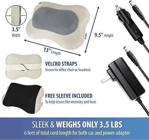 Miniatura 6 de Zyllion Shiatsu - Masajeador de espalda y cuello con calor, almohada eléctrica 3D de masaje de tejido profundo para aliviar el dolor muscular,