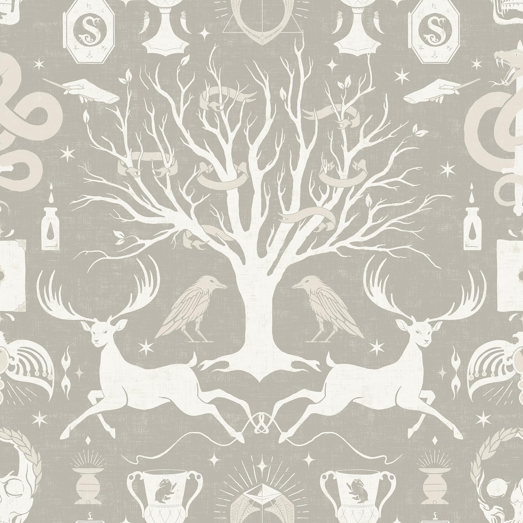 Papier peint damassé Harry Potter gris autocollant amovible Horcrux