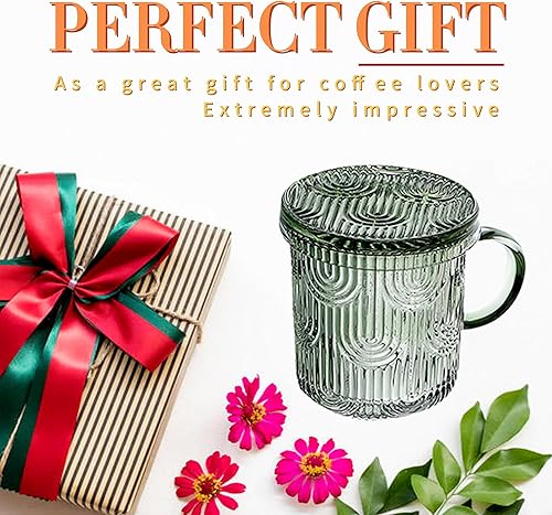 Miniatura 6 de Lysenn Juego de 4 tazas de café de cristal de alta calidad con tapas, diseño único para té, latte, cacao, chocolate, 10 onzas, verde lima