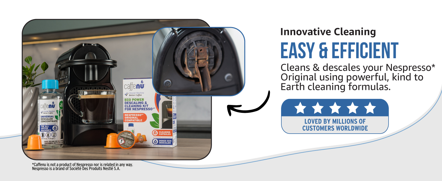 Amazon.com: Nespresso 相容除垢套件和清潔膠囊。 2 個使用除垢溶液和4 個清潔膠囊。 去除水垢並清潔膠囊區域。 Better  Tasting,Hotter Coffee。 Nespresso Originaline。 : 居家與廚房
