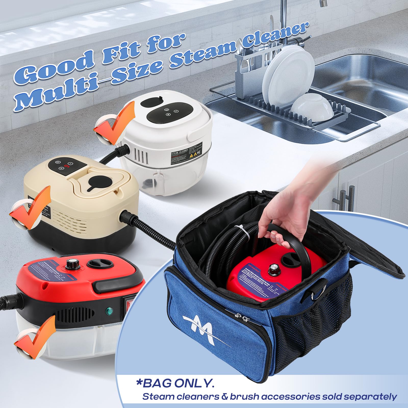 Moongiantgo Steam Cleaner Carry Bag, Protective Organizer Case with Adjustable Compartments & Extra Pockets for Handheld Steamer Accessories (Storage Bag Only, Machine Not Included)