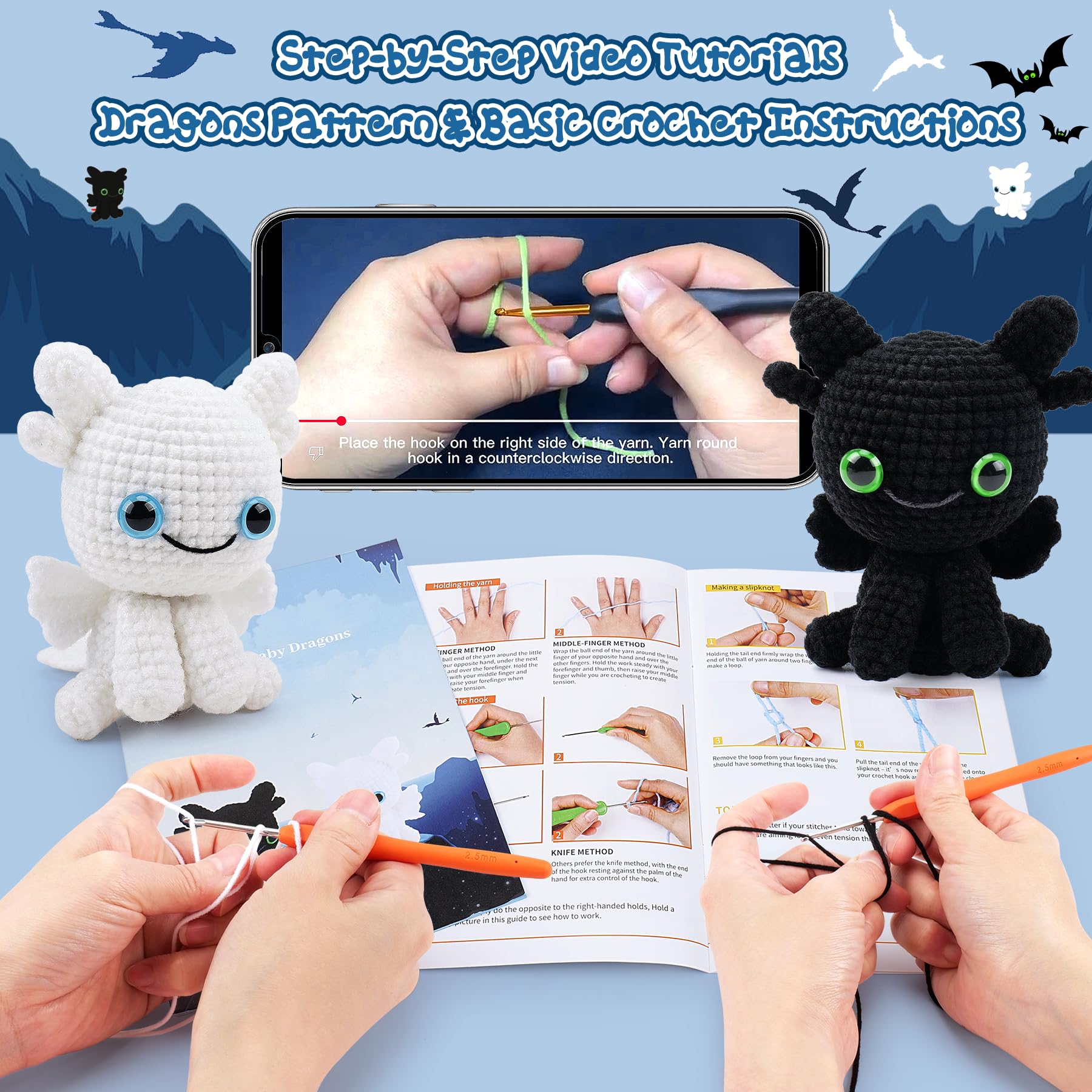 Crochet Starter Kit For Beginners - Learn To Make 4 Animals (Dragon, Bee, Octopus, Crab) With Video Tutorials - View #4