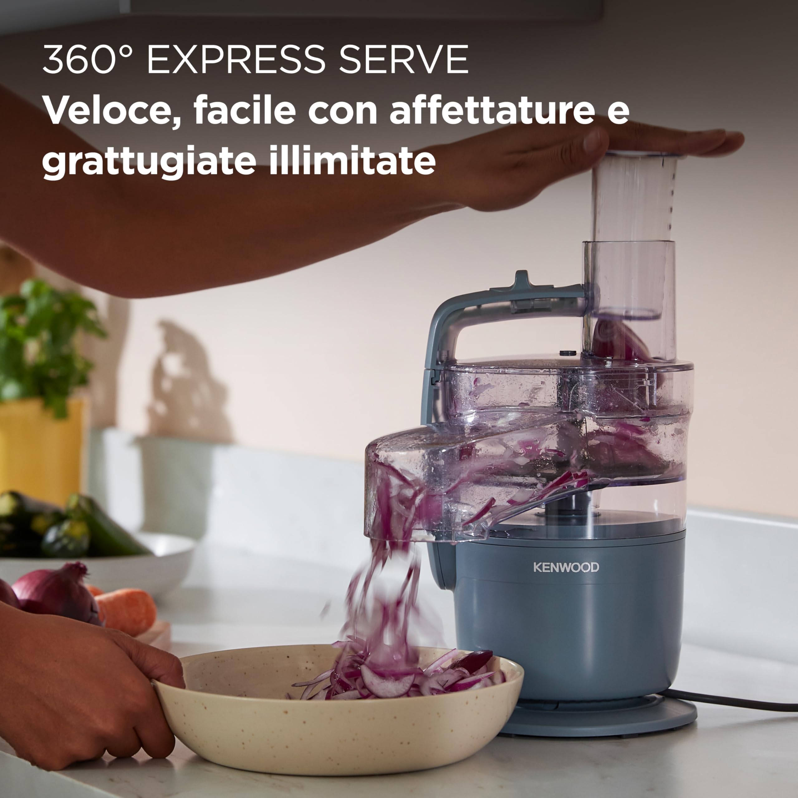 Kenwood MultiPro Compact – Robot da Cucina Multifunzione con Express Serve, Lama in Acciaio Inox, Dischi Affetta e Grattugia, Personal Blender 600 ml, Funzione Pulse, Blu Tempesta (FDP23.380GY)