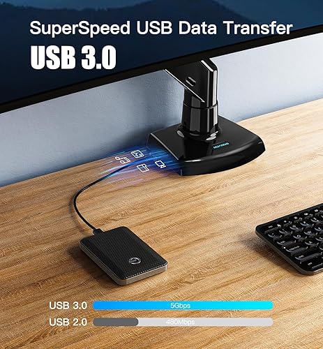 Miniatura 6 de Brazo de monitor HUANUO resistente para pantallas ultraanchas/curvas de 40 pulgadas, soporte de monitor ajustable de movimiento completo con