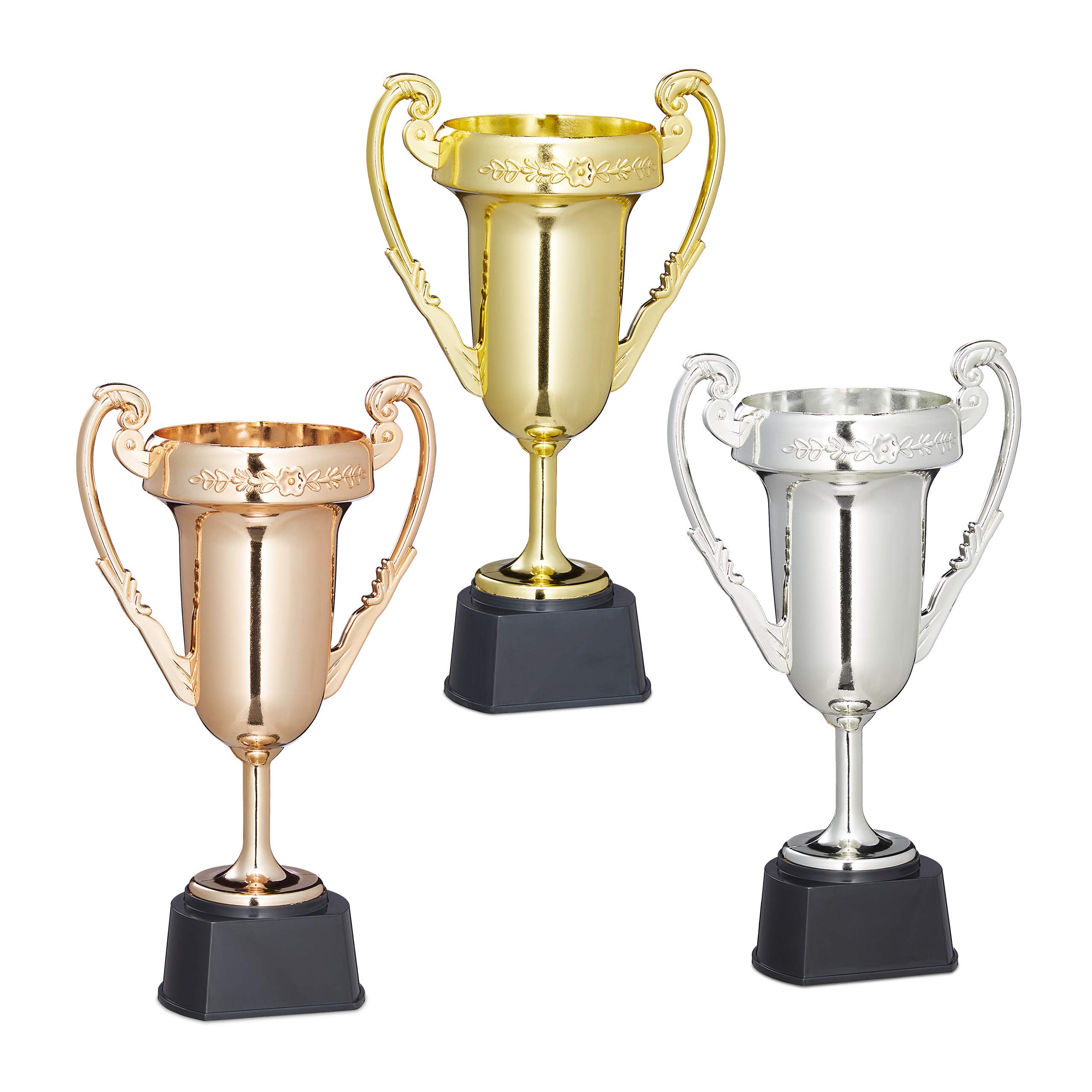 Relaxdays Coppe, Set 30 Trofei, Sport & Feste, Senza Scritta, Plastica, Premiazioni Bambini, 22,5x13,5x8,5 cm,Multicolore
