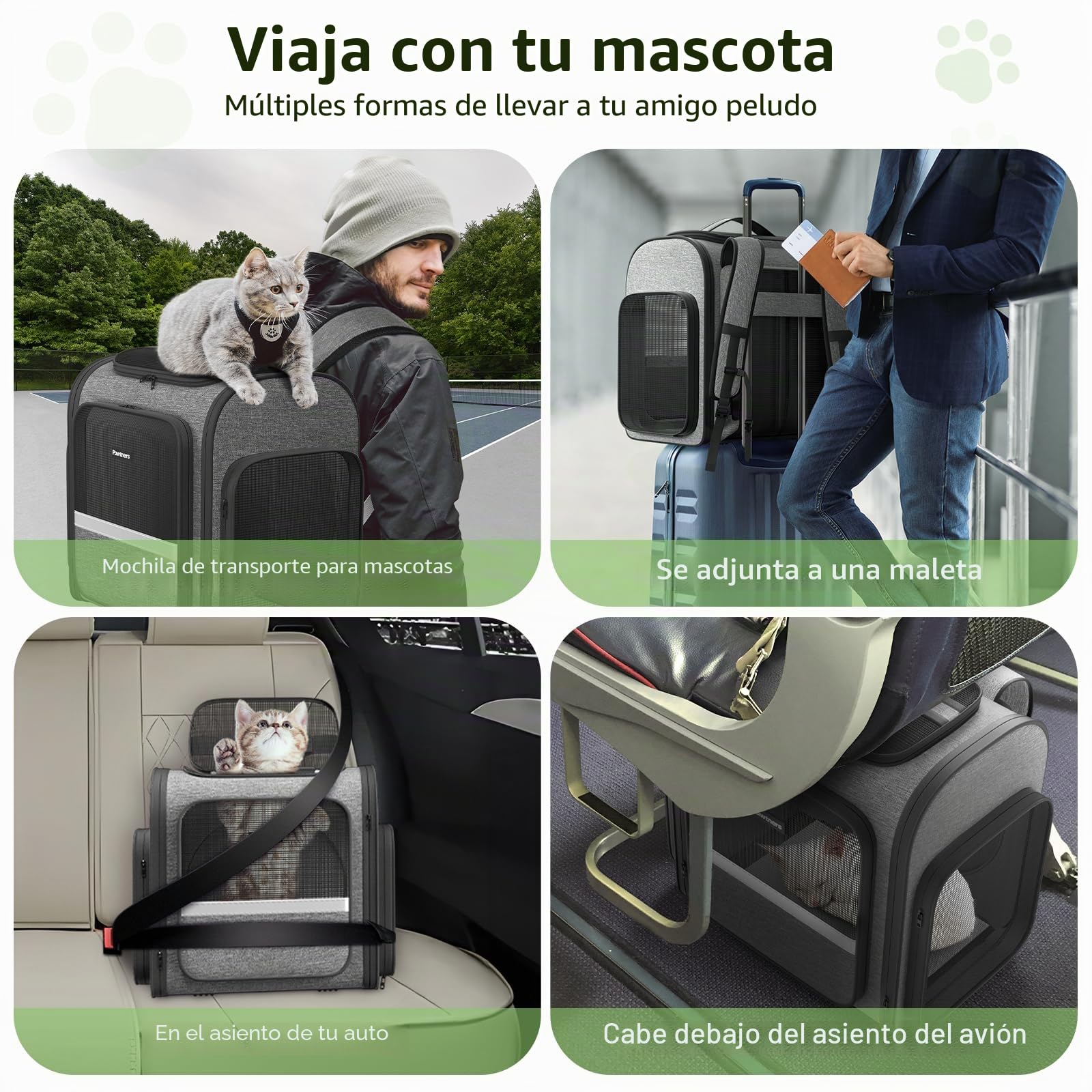 Pawtners Mochilas transportadoras para Gatos con túnel de Juego expandible para Gatos, Mochila para Mascotas aprobada por aerolíneas para Perros pequeños y Gatos Grandes de hasta 25 Libras,