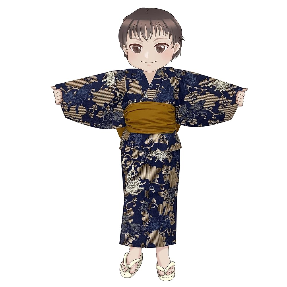 美品　子ども浴衣　兵児帯　130cm 男児 セール】ボーイズ 浴衣 2点セット(浴衣+兵児帯) 110cm～130cm