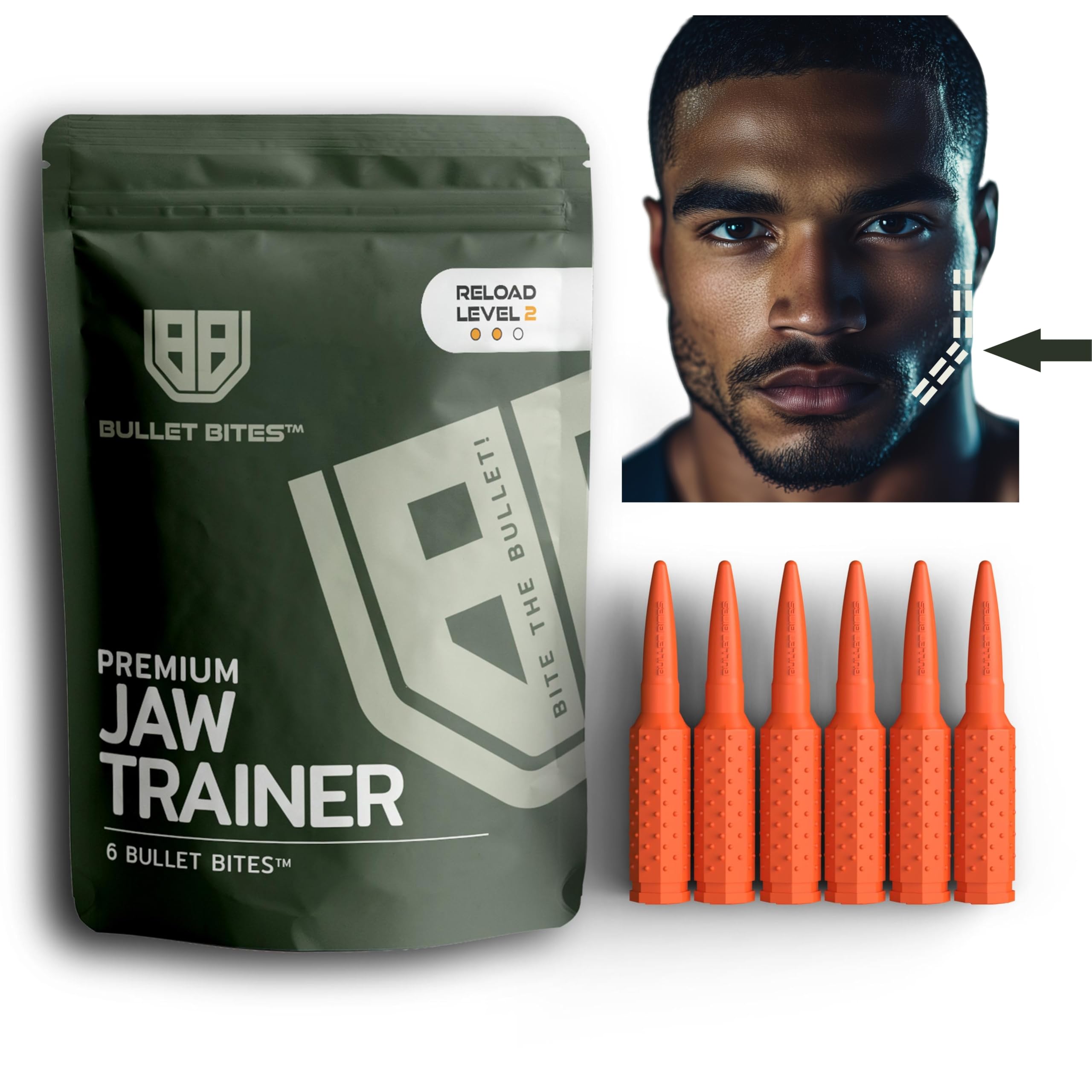 BULLET BITES Jaw Exerciser for Men and Women - Jawline Trainer and Facial Toning Tool - Silicone Jaw Toner - Face Neck Shaper - Face Exerciser - 3