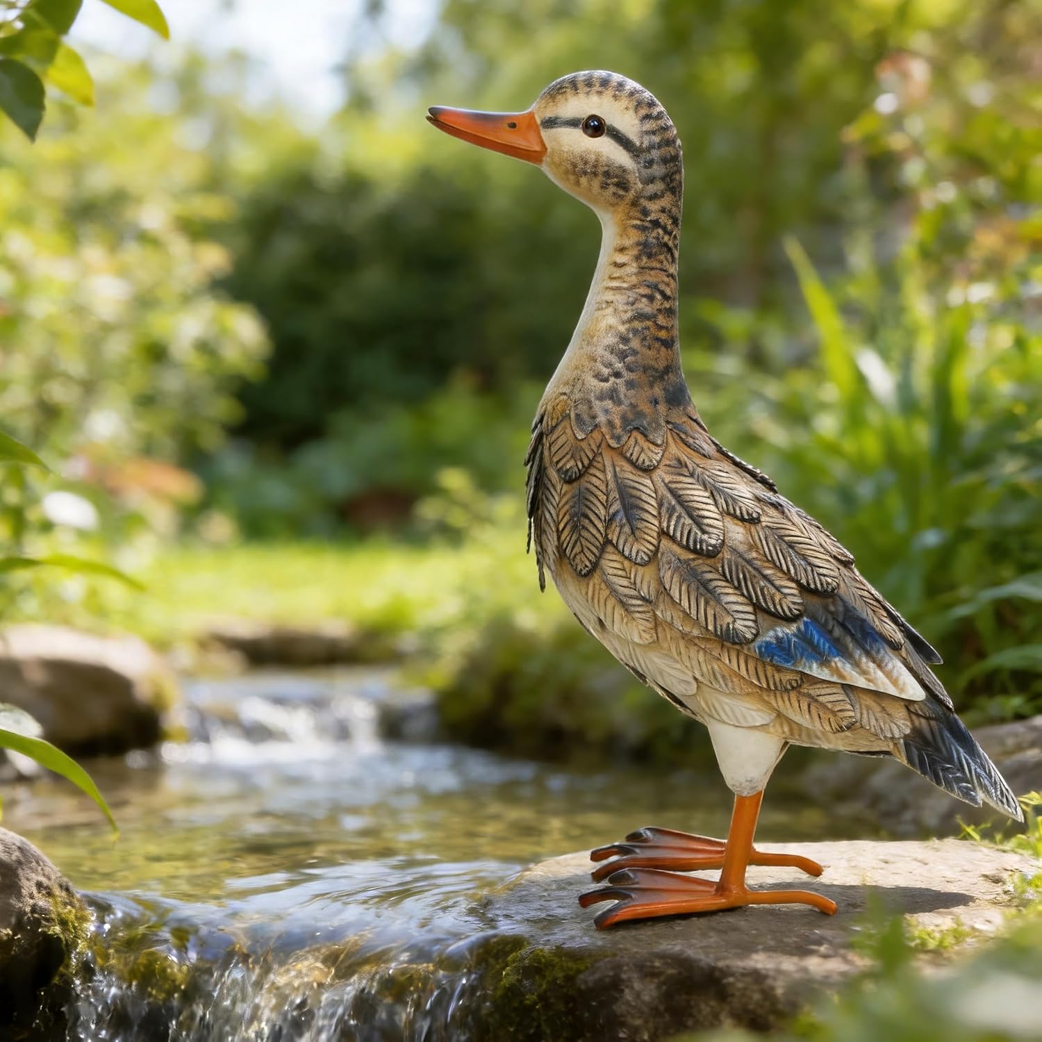 Shorayn Metal Duck Garden Statue, Life-Size Iron Hen Mallard, Handmade Gray Duck Yard Decor, Indoor Outdoor Ornament, Gift for Housewarming/Mother’s Day/Christmas