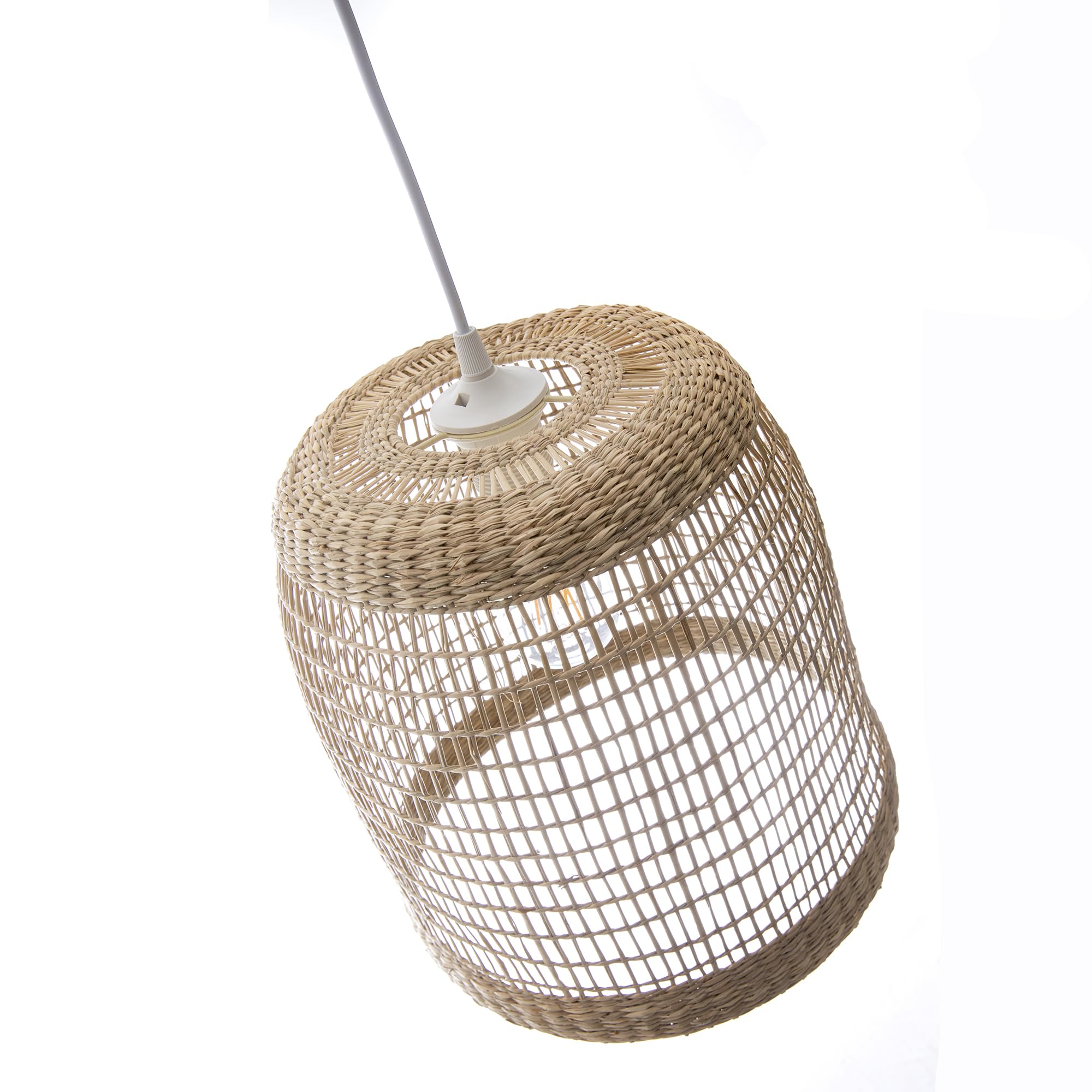 Lussiol - Lámpara colgante de ratán natural con aspecto bohemio y cable blanco con casquillo E27 de diámetro 30 cm – Lámpara LED –