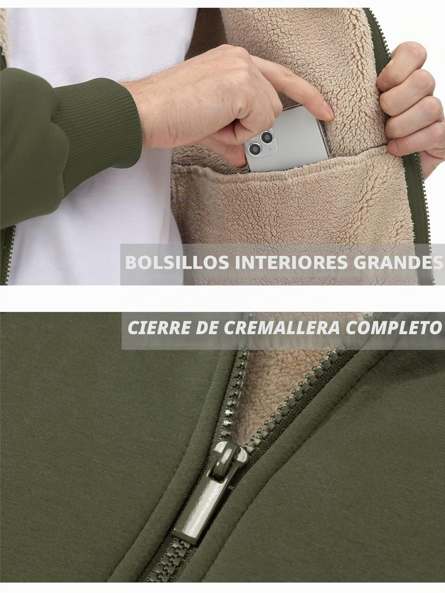 KEFITEVD Hombres Invierno Capucha Chaquetas Cremallera Capucha Sudadera Casuales Prueba Viento Capucha Sudaderas con Bolsillos