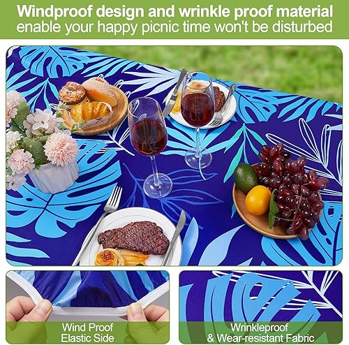 Miniatura 4 de Mantel de mesa de picnic con fundas de banco, 3 piezas, impermeable, resistente al viento, con bolsa con cordón, mesas y asientos rectangulares