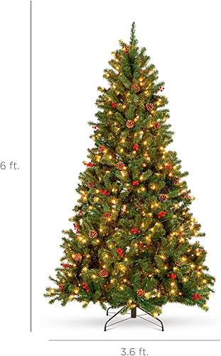 Miniatura 28 de Best Choice Products Árbol de Navidad artificial de abeto preiluminado de 7.5 pies con bisagras con 1,346 puntas, piñas, bayas, 550 luces, base