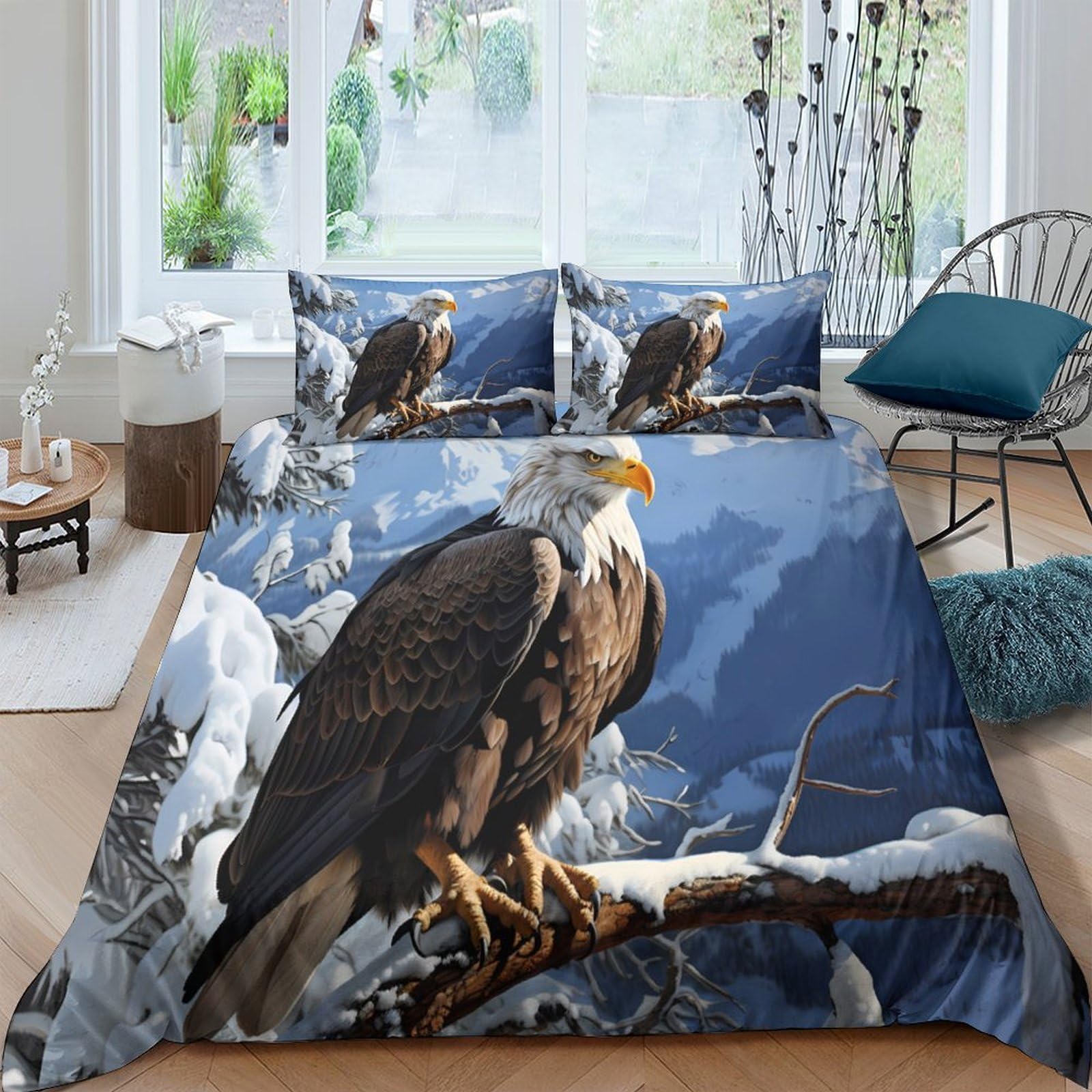 Ctjqhvkz Style-1 3D Printed Eagle Forest Fitted Sheet Microfiber Soft Anti-Slip Mountain Mattress Cover Bedroom Guest Room Decor Single（135X200cm）
