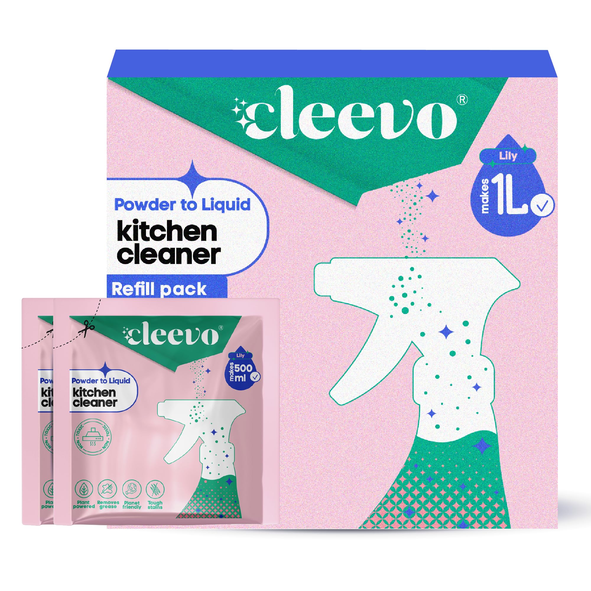 Cleevo Kitchen Cleaner Spray- 1L | Natural Plant-Based Cleaning Spray for Tough Stains, Gas Stove, Countertop, Chimney | Grease & Grime Remover | All-in-One Kitchen Surface Cleaner (Refill Pack)