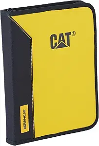 Caterpillar Work Padfolio Including Notepad and Solar Calculator, Zip Closure, Yellow and Black