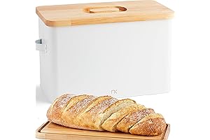 Juvale XL Farmhouse Bread Box with Bamboo Cutting Board Lid