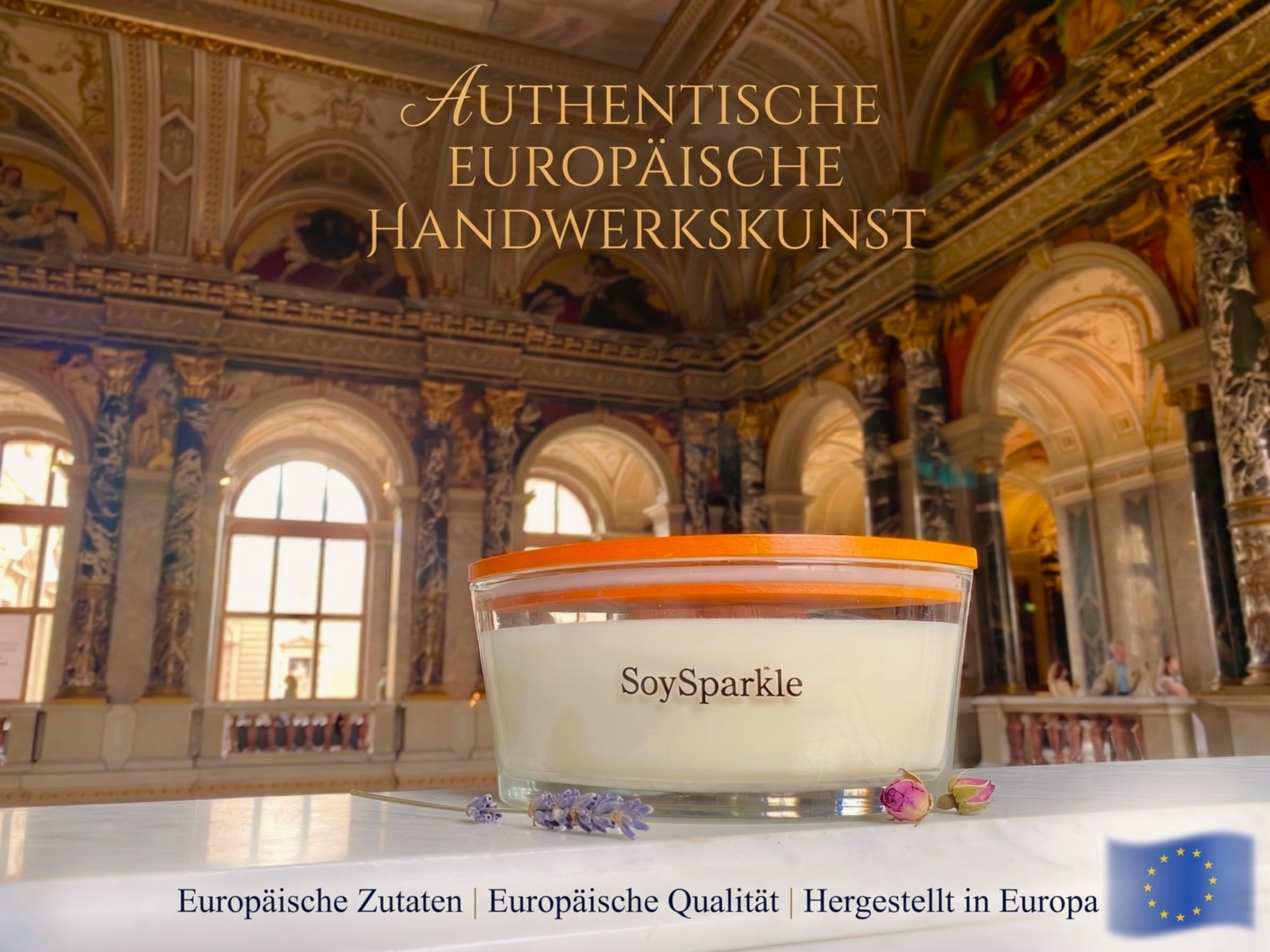 Świeca zapachowa Premium Wiener Bäckerei, Le Bateau Edition z drewnianym knotem, ręcznie wykonana we Włoszech, wosk sojowy 500 g, zapach wanilii i cynamonu, kieliszek do statku, czas