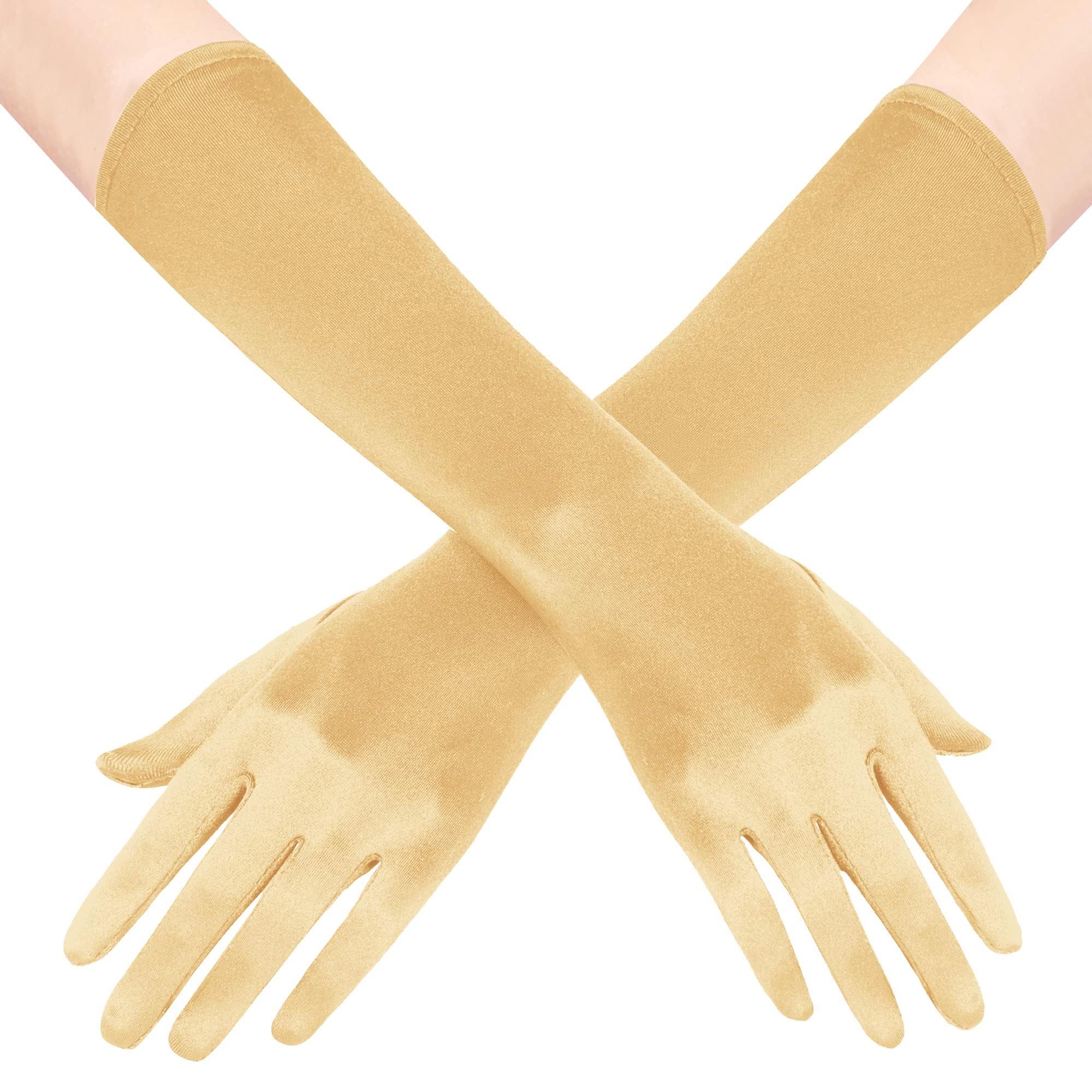 BABEYOND Long Opera Party 20s Satin Gloves Stretchy Adult Size Elbow Length 15 Inches, Gold, One Size — image 1