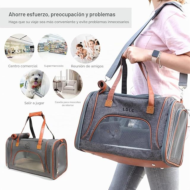 Foto 4 de 7 de PETCUTE Transportín para Perros y Gatos,Transportín de Viaje Portátil y Transpirable para Perro con Cojín…