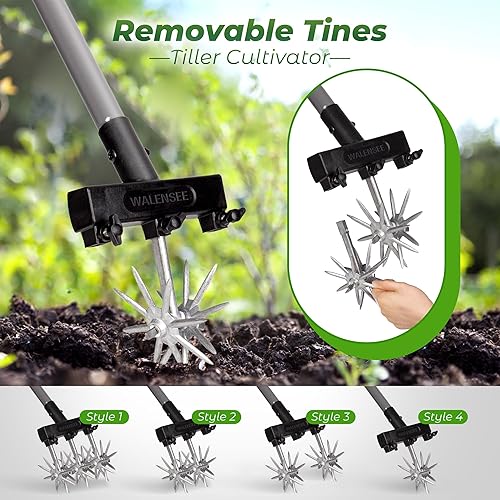 Miniatura 2 de Walensee Herramienta de jardín cultivador rotativo cultivador manual ajustable para jardinería y cuidado del césped con cuchillas de aluminio